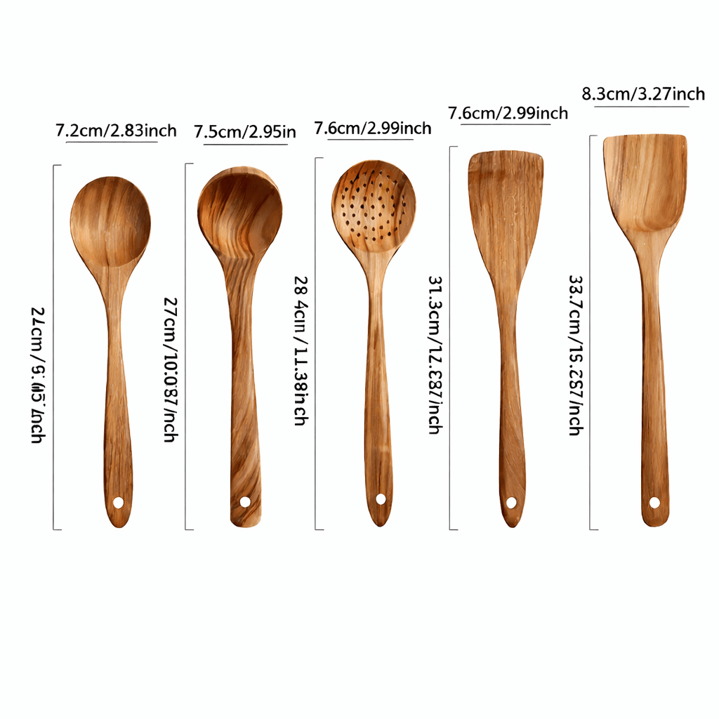 NORDICWOOD - High-Quality Wooden Kitchen Utensil Set for Stylish and Gentle Cooking