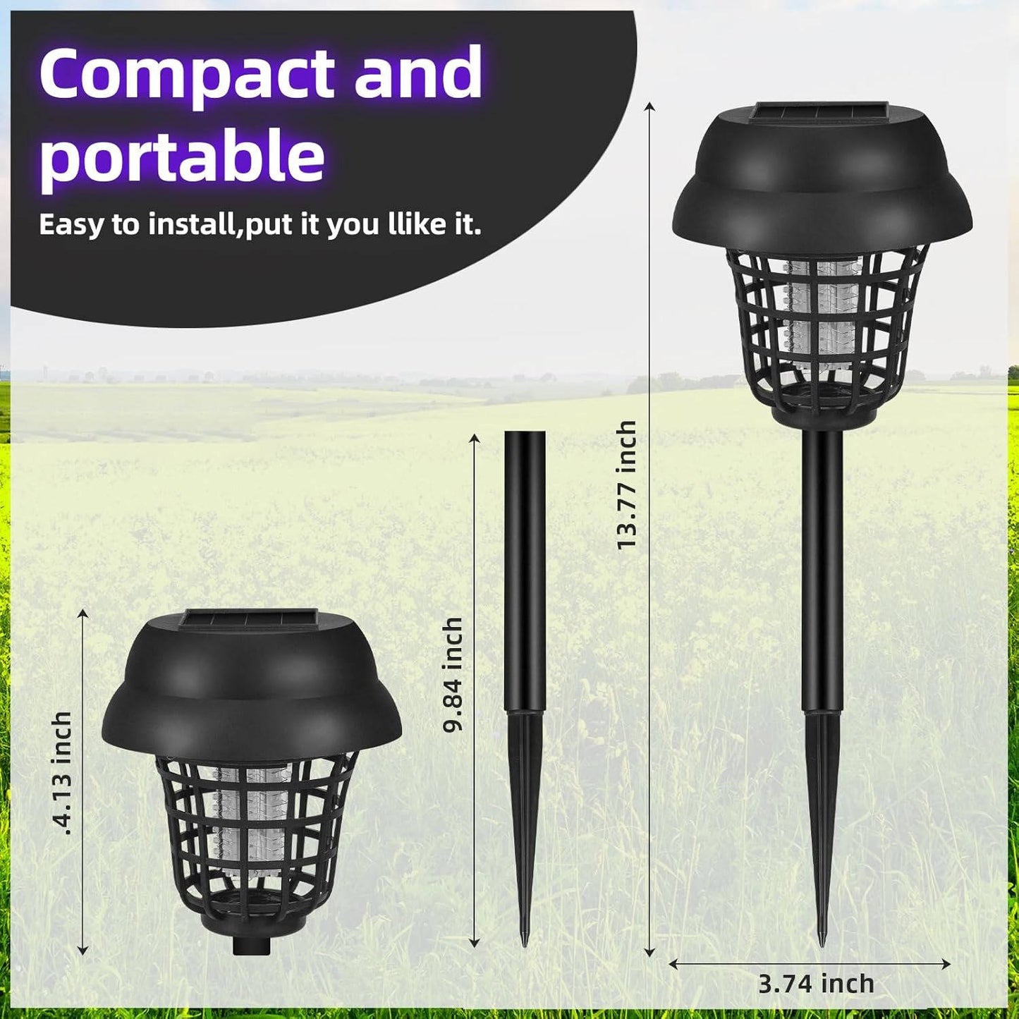 Lampe-piège à moustiques solaire pour terrasses, jardins et confort extérieur, contre moucherons, mouches et insectes, lot de 4