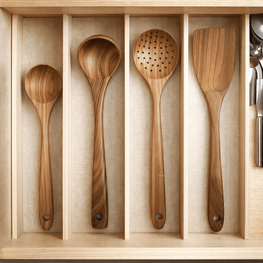 NORDICWOOD - High-Quality Wooden Kitchen Utensil Set for Stylish and Gentle Cooking