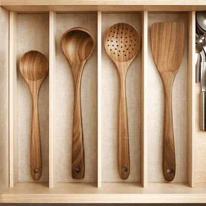 NORDICWOOD - High-Quality Wooden Kitchen Utensil Set for Stylish and Gentle Cooking