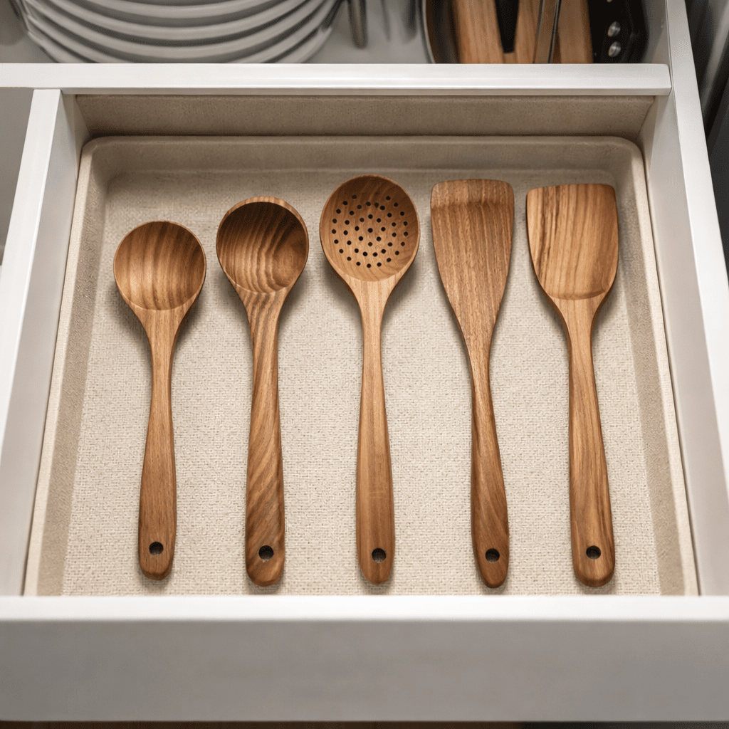 NORDICWOOD - High-Quality Wooden Kitchen Utensil Set for Stylish and Gentle Cooking