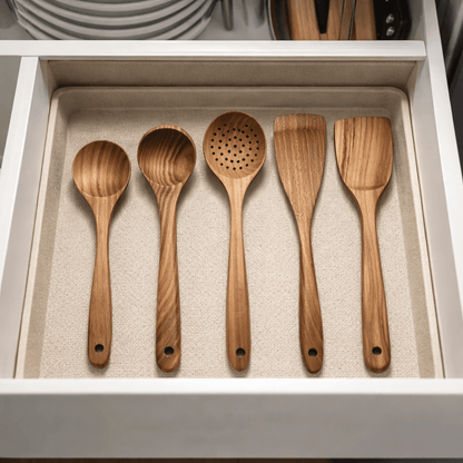 NORDICWOOD - High-Quality Wooden Kitchen Utensil Set for Stylish and Gentle Cooking