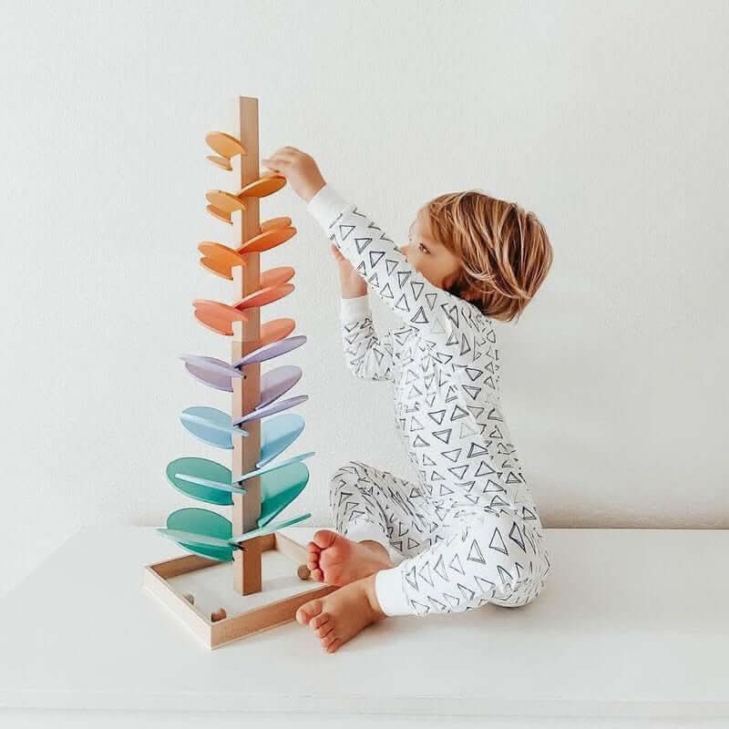 Wooden marble tower - Interactive sensory toy for children's development