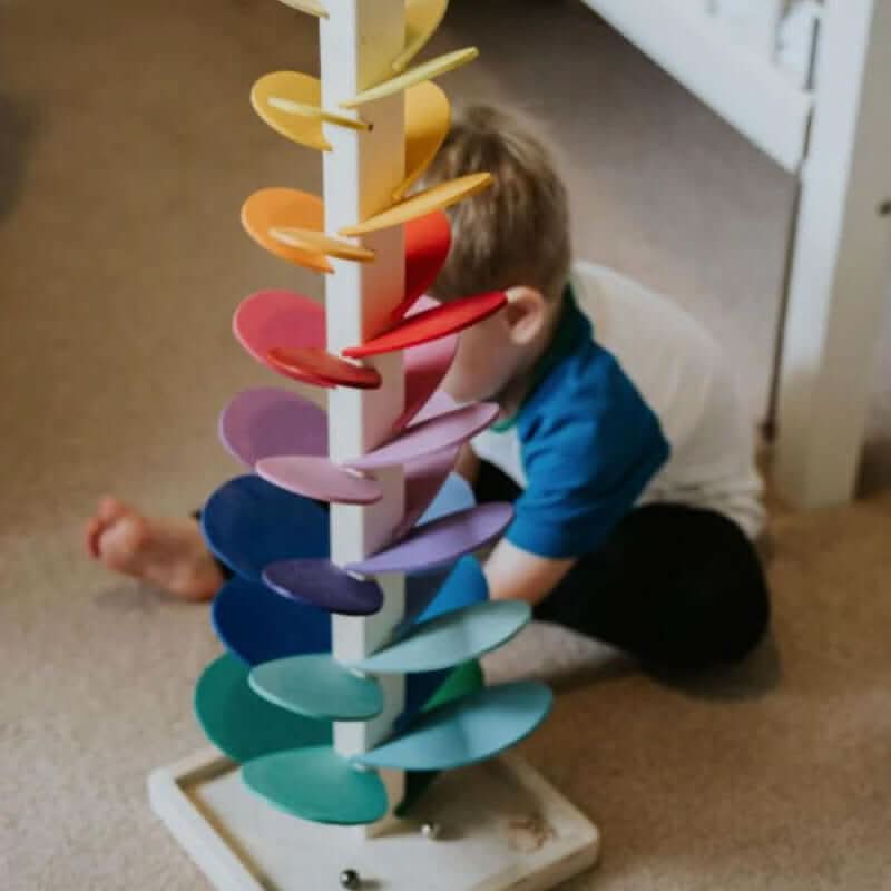 Wooden marble tower - Interactive sensory toy for children's development