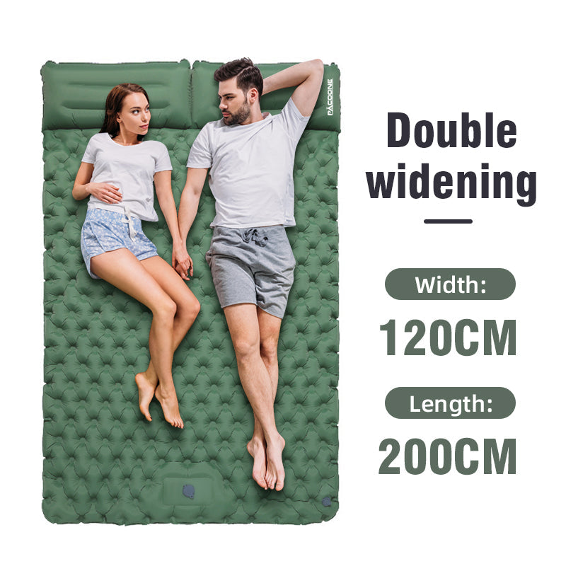 Matelas pneumatique autogonflant, lit de camping double avec oreillers intégrés