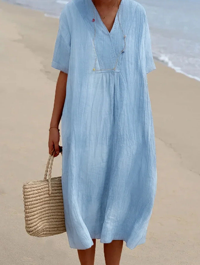 Robe de plage légère en polyester à col en V et enfilage facile