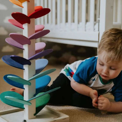 Wooden marble tower - Interactive sensory toy for children's development