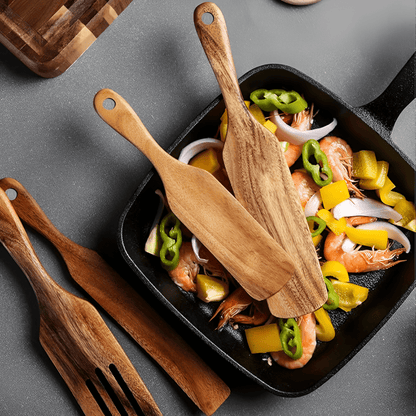 WOODEASE - Sustainable Teak Wood Kitchen Utensil Set for Durable and Gentle Cooking