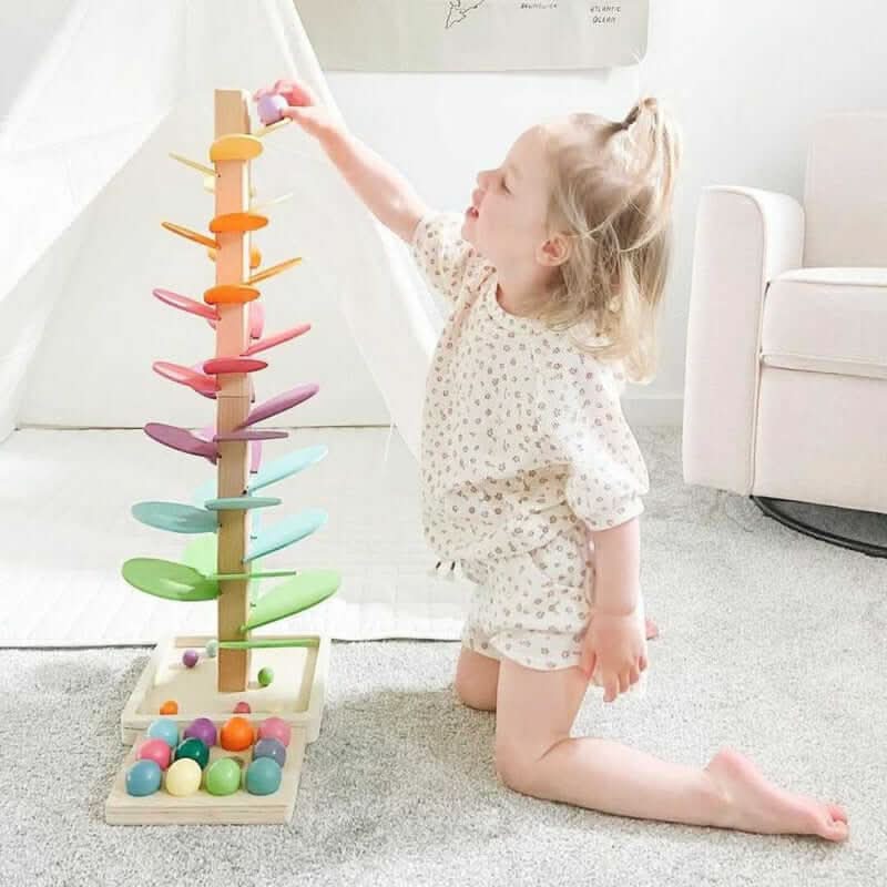 Wooden marble tower - Interactive sensory toy for children's development
