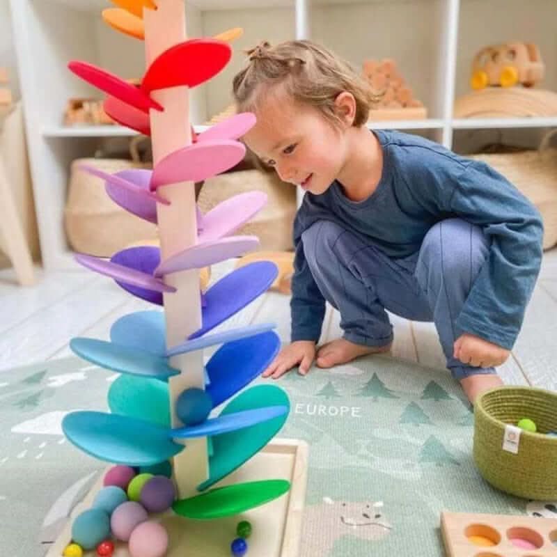 Wooden marble tower - Interactive sensory toy for children's development