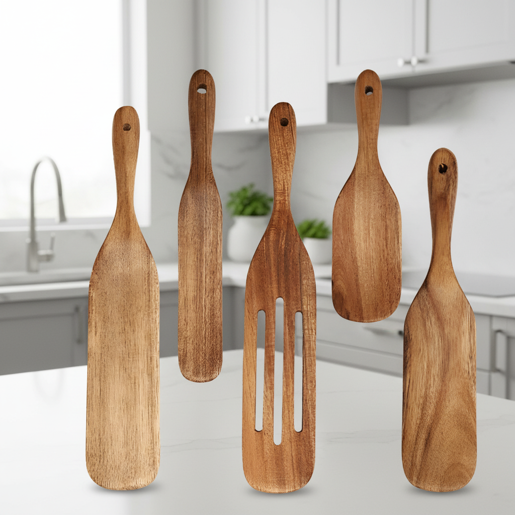 WOODEASE - Sustainable Teak Wood Kitchen Utensil Set for Durable and Gentle Cooking