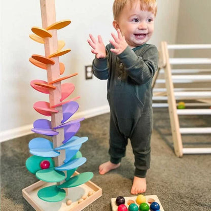 Wooden marble tower - Interactive sensory toy for children's development