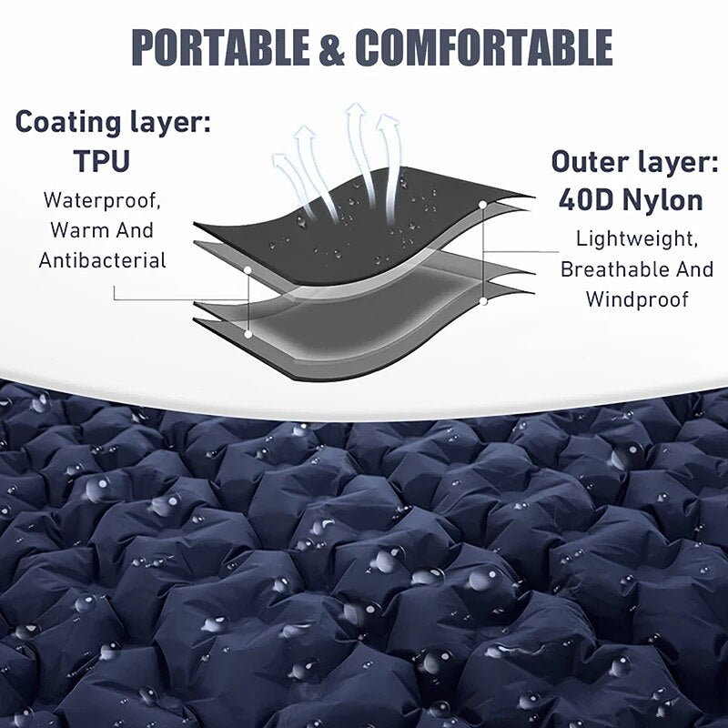 Matelas pneumatique autogonflant, lit de camping double avec oreillers intégrés