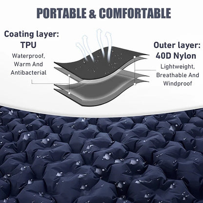 Matelas pneumatique autogonflant, lit de camping double avec oreillers intégrés