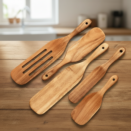 WOODEASE - Sustainable Teak Wood Kitchen Utensil Set for Durable and Gentle Cooking