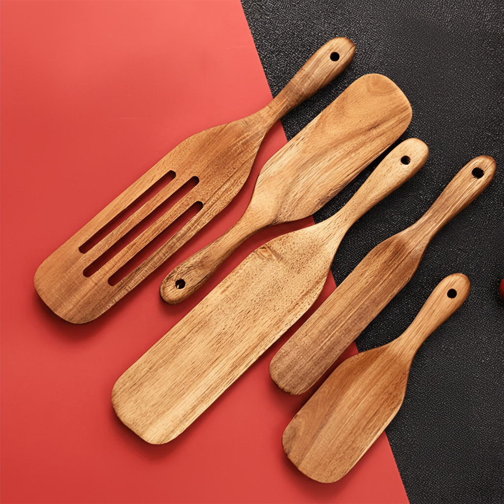 WOODEASE - Sustainable Teak Wood Kitchen Utensil Set for Durable and Gentle Cooking