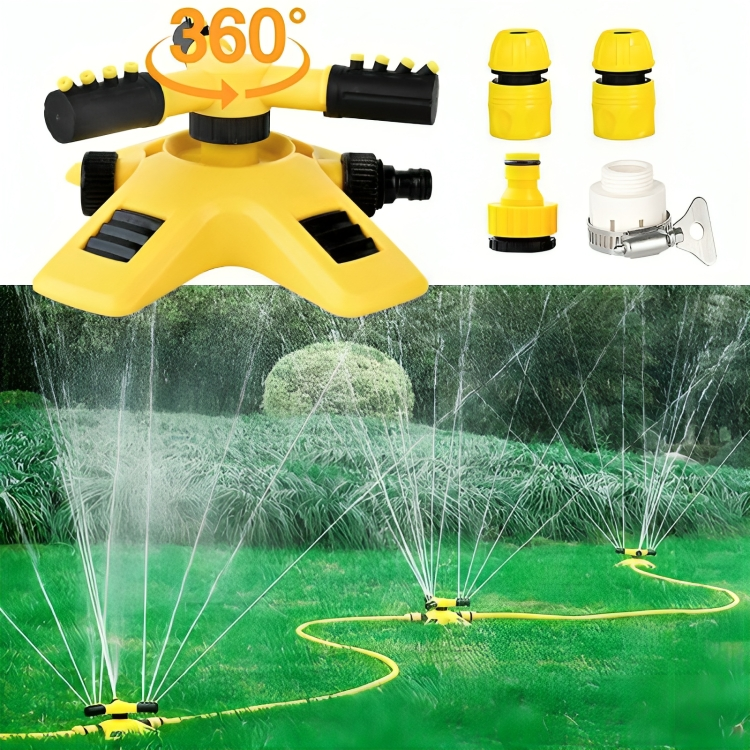Arroseur de jardin rotatif à quatre buses réglables et base compatible tuyau