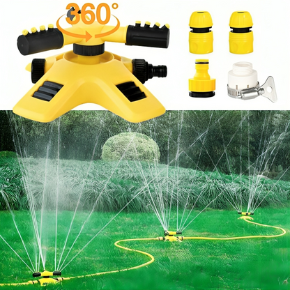 Arroseur de jardin rotatif à quatre buses réglables et base compatible tuyau