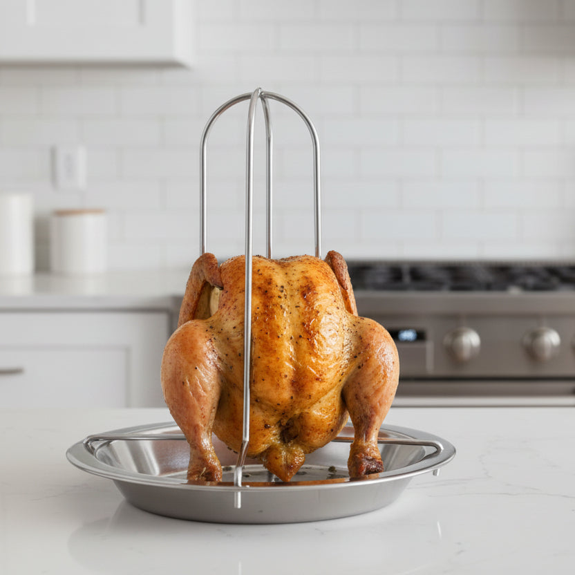 GrillRoast Rack - non-stick carbon steel chicken roaster for perfect BBQs