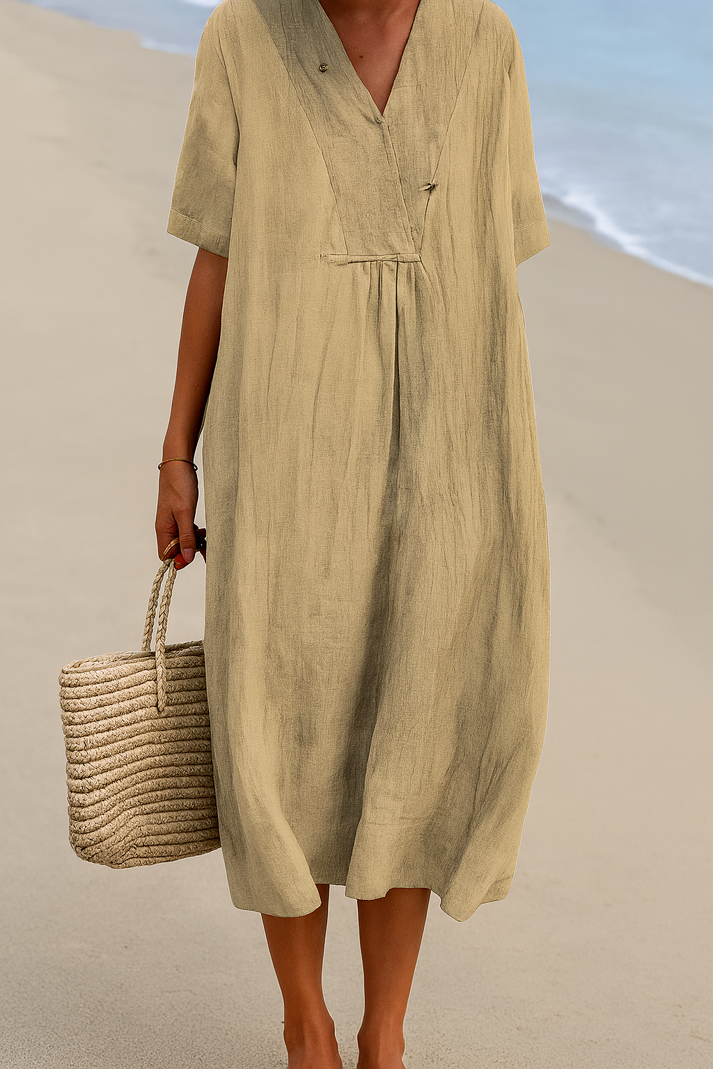 Robe de plage légère en polyester à col en V et enfilage facile