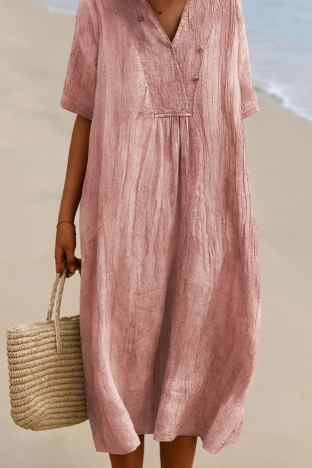 Robe de plage légère en polyester à col en V et enfilage facile