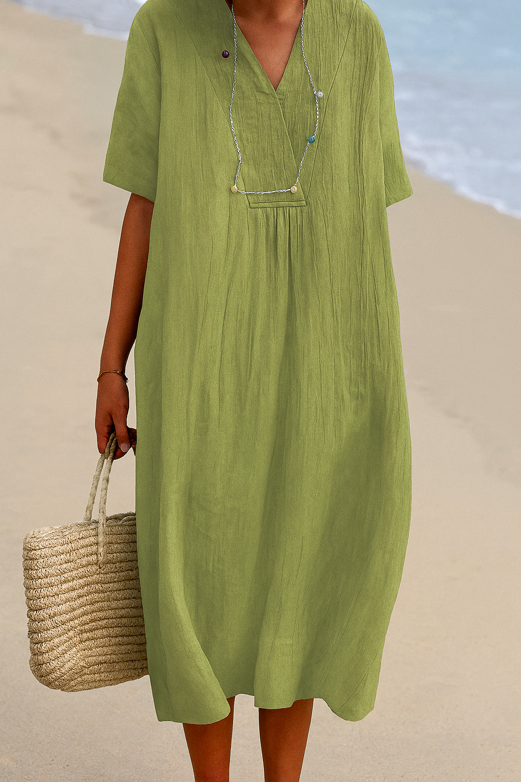 Robe de plage légère en polyester à col en V et enfilage facile