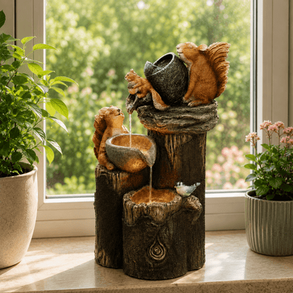 GARTENLUX – Charming Garden Figurine with Duck and Squirrel Design