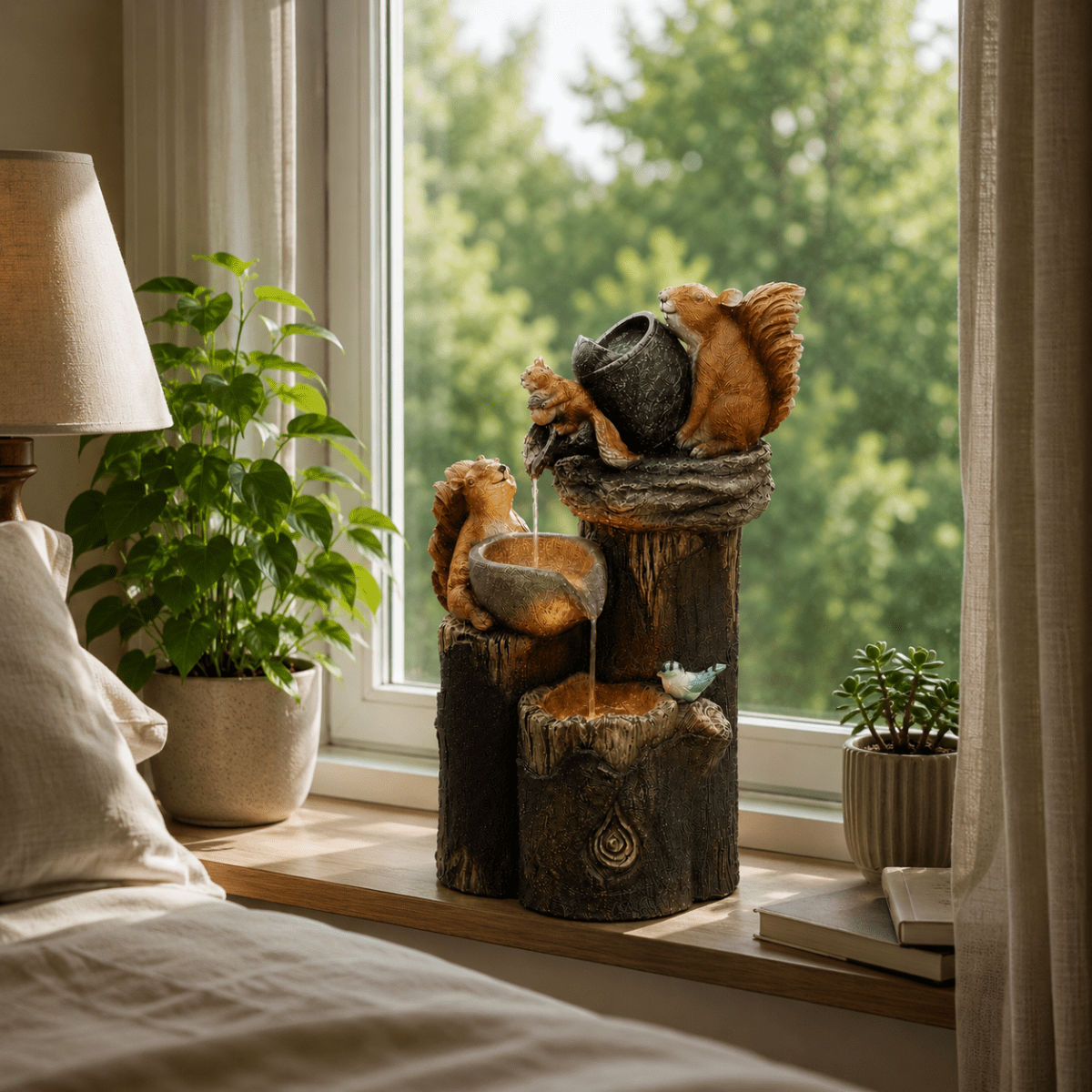 GARTENLUX – Charming Garden Figurine with Duck and Squirrel Design