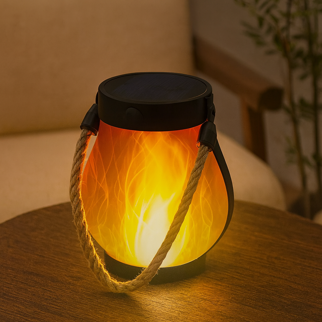 Lanterne solaire d'extérieur à flamme vacillante et modes de lumière stable, double charge