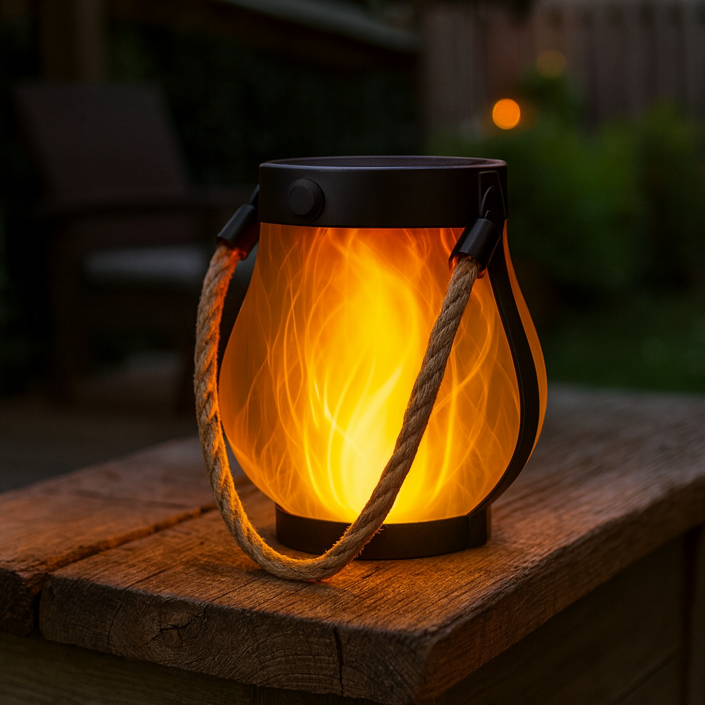 Lanterne solaire d'extérieur à flamme vacillante et modes de lumière stable, double charge