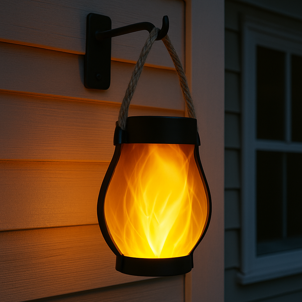 Lanterne solaire d'extérieur à flamme vacillante et modes de lumière stable, double charge