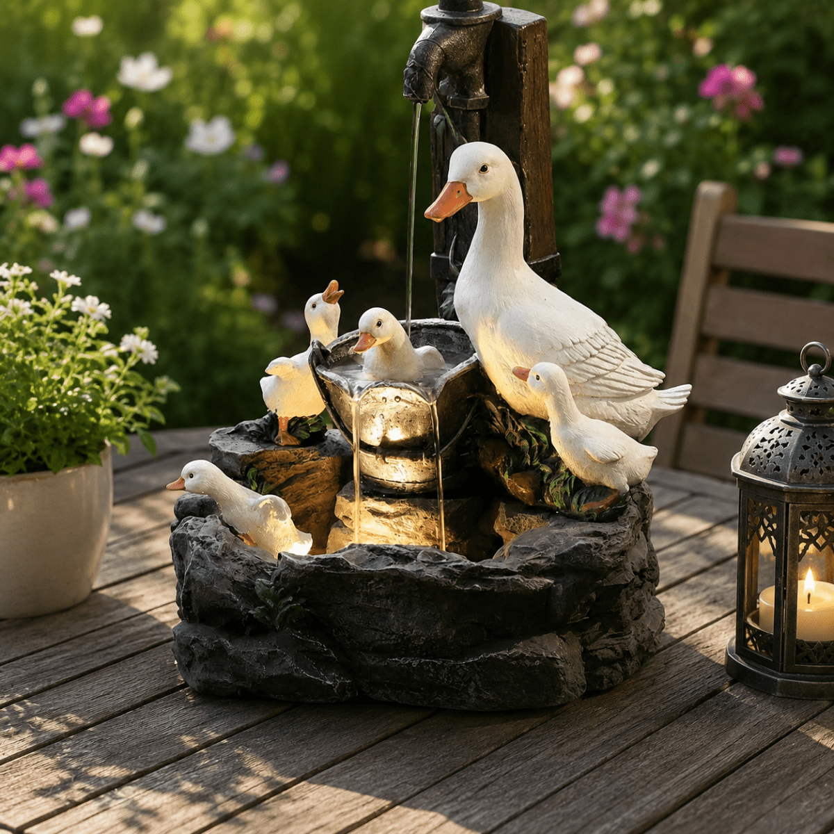 GARTENLUX – Charming Garden Figurine with Duck and Squirrel Design