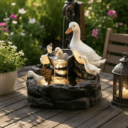 GARTENLUX – Charming Garden Figurine with Duck and Squirrel Design