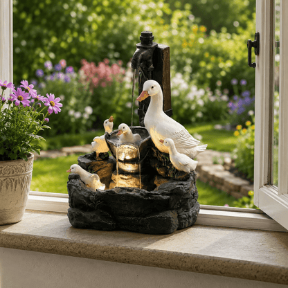 GARTENLUX – Charming Garden Figurine with Duck and Squirrel Design