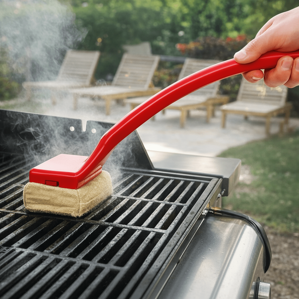 FLORACLEAN - Steam Grill Cleaning Brush with Long Handle and Scratch-Free Cleaning Pad