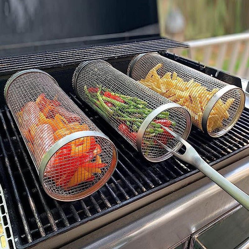 GRILLMASTER PRO - Stainless Steel Rotating BBQ Grill Basket for Even Cooking