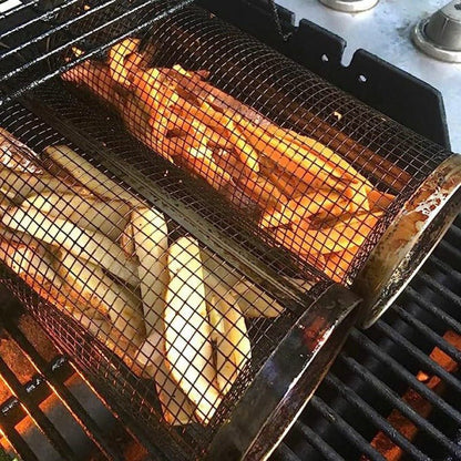 GRILLMASTER PRO - Stainless Steel Rotating BBQ Grill Basket for Even Cooking