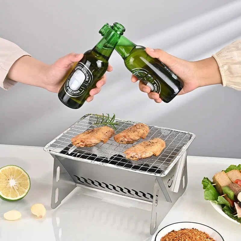 GRILLFOLD – Portable Stainless Steel Charcoal Grill for Outdoor Cooking