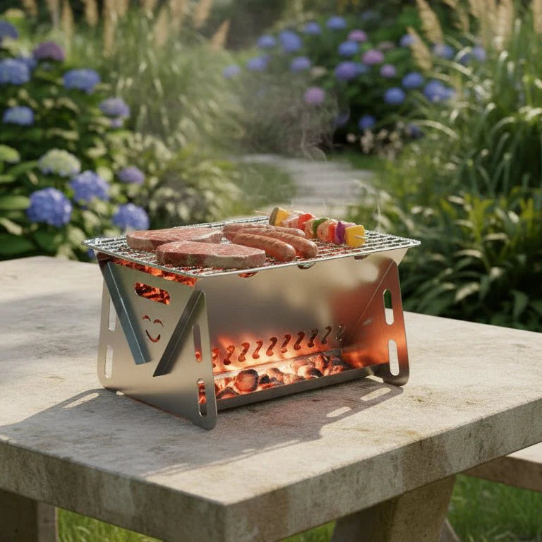 GRILLFOLD – Portable Stainless Steel Charcoal Grill for Outdoor Cooking