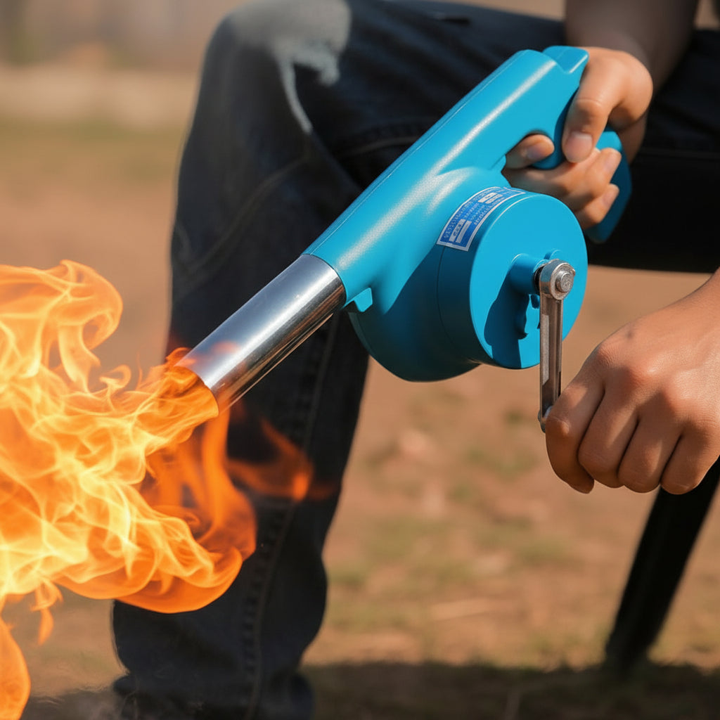 BBQWind Fan - Portable hand crank barbecue fan for easy outdoor firing up