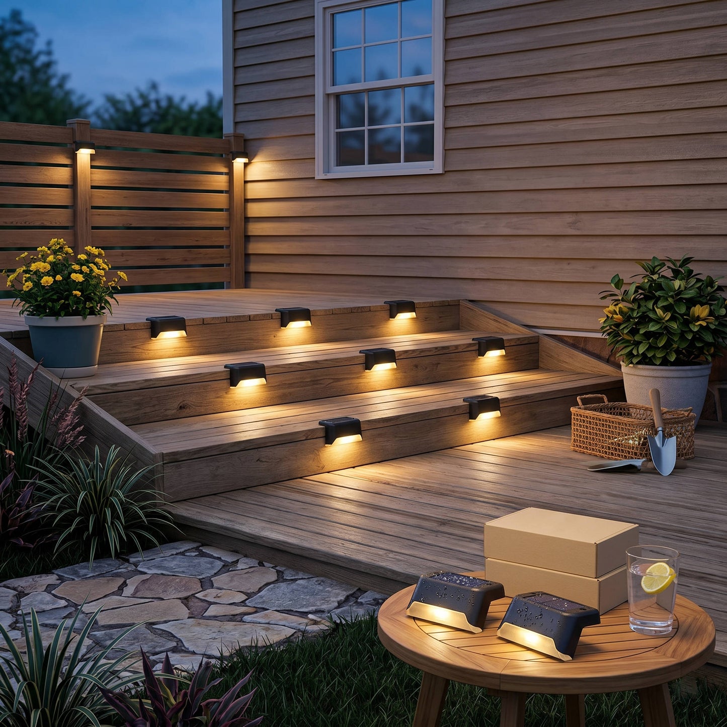 Lampes solaires de terrasse d'extérieur étanches, lampes de marche LED blanc chaud pour escaliers, clôtures, terrasses et allées, lot de 16