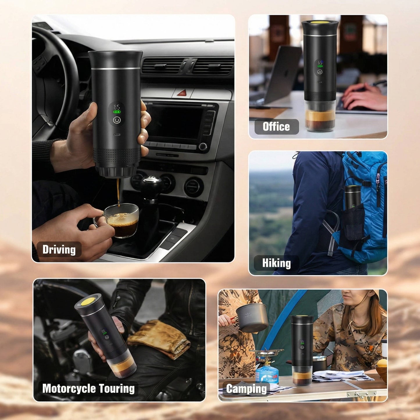 Mini-machine à café portable pour voiture, maison et camping, espresso, capsules et café moulu