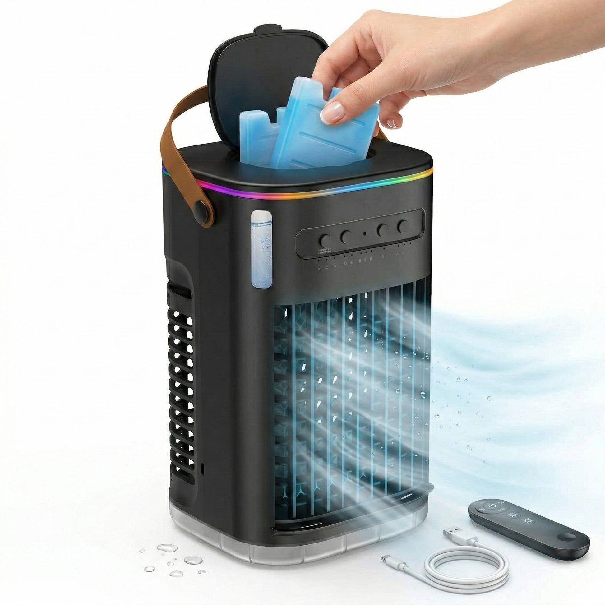 Climatiseur portable, refroidisseur d'air à évaporation avec réservoir d'eau 1,2 l et télécommande