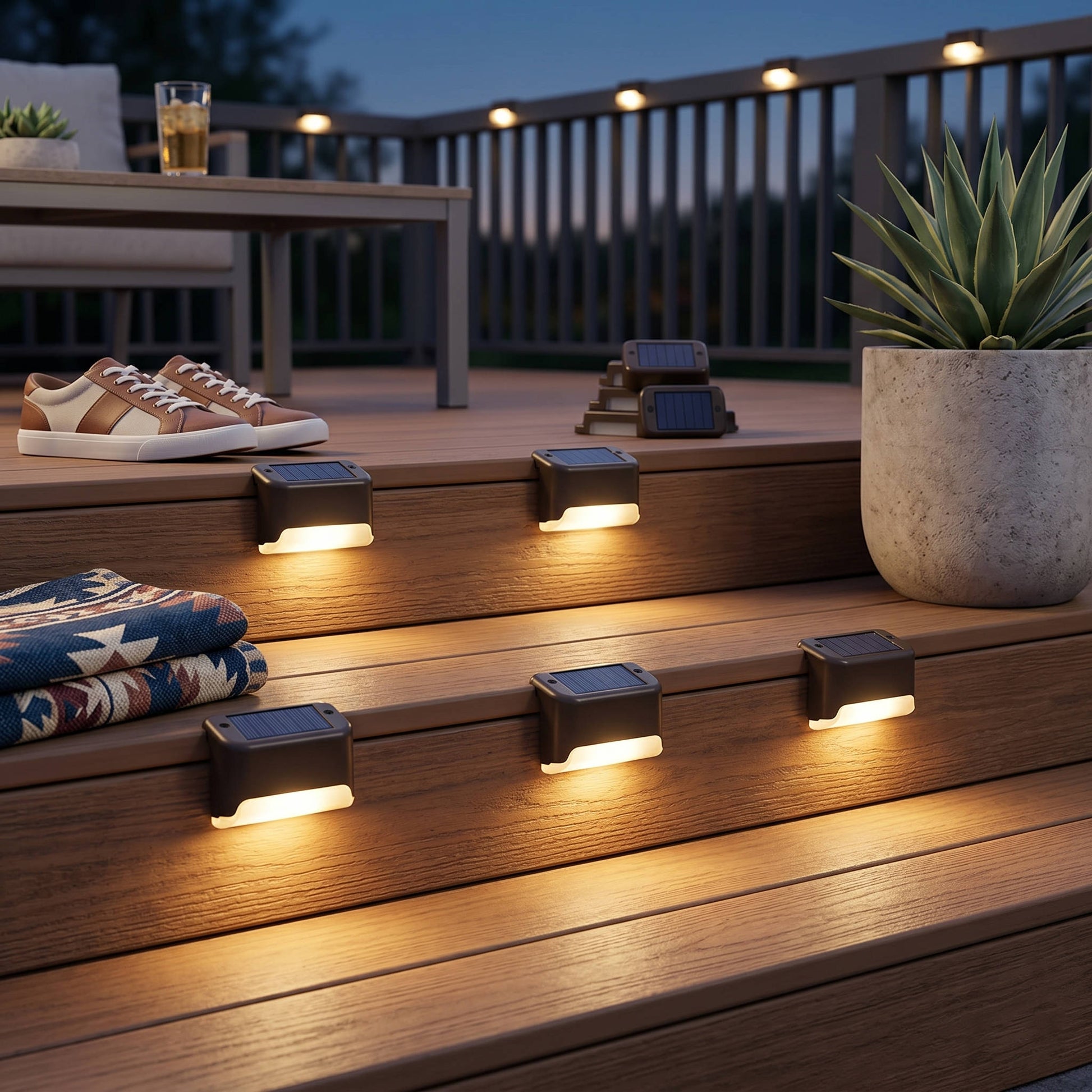 Lampes solaires de terrasse d'extérieur étanches, lampes de marche LED blanc chaud pour escaliers, clôtures, terrasses et allées, lot de 16
