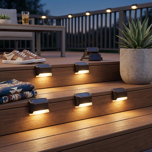 Lampes solaires de terrasse d'extérieur étanches, lampes de marche LED blanc chaud pour escaliers, clôtures, terrasses et allées, lot de 16