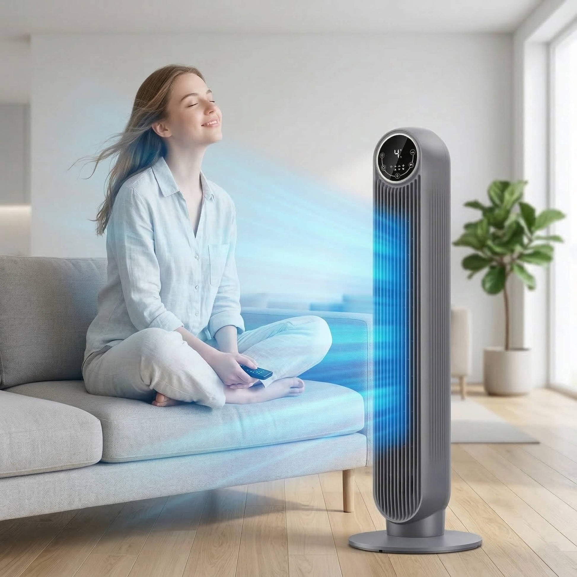 Climatiseur portable pour la maison et le bureau, ventilateur tour rafraîchisseur sans pales, ultra silencieux, 8 vitesses et 4 modes