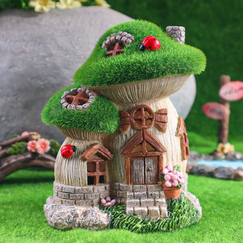MUSHLORA – Solar Mushroom House Sculpture for Magical Garden Decoration