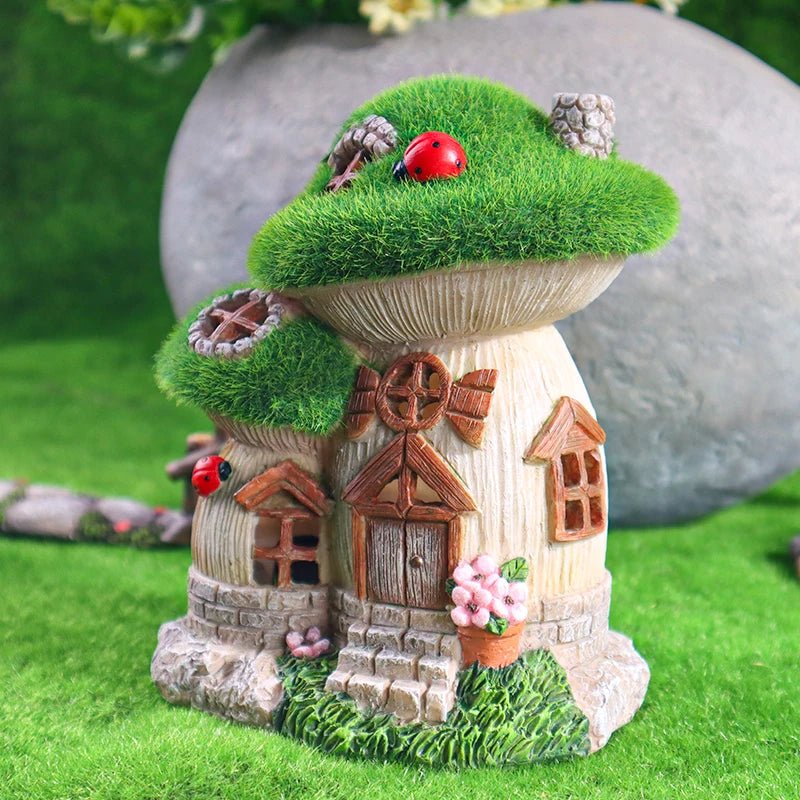 MUSHLORA – Solar Mushroom House Sculpture for Magical Garden Decoration