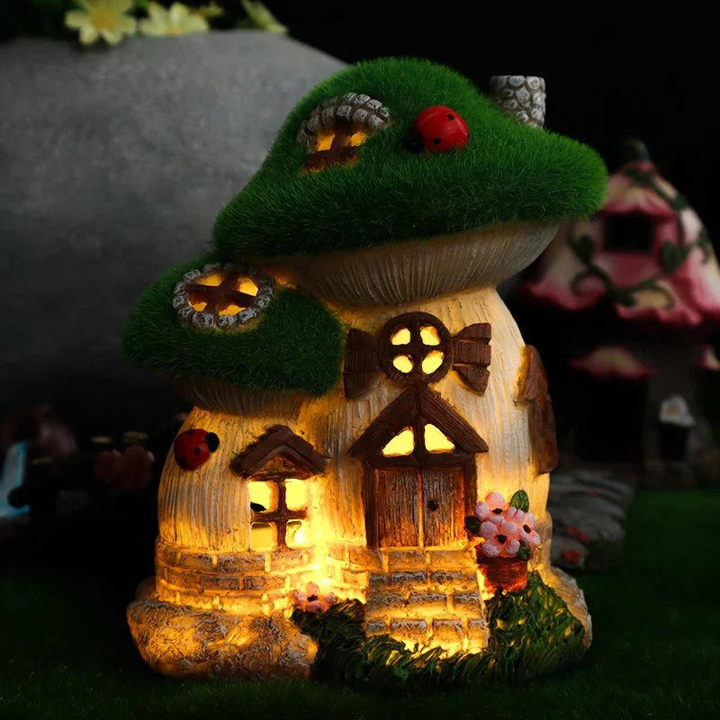 MUSHLORA – Solar Mushroom House Sculpture for Magical Garden Decoration