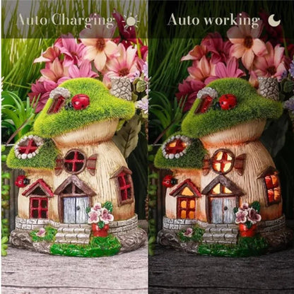 MUSHLORA – Solar Mushroom House Sculpture for Magical Garden Decoration